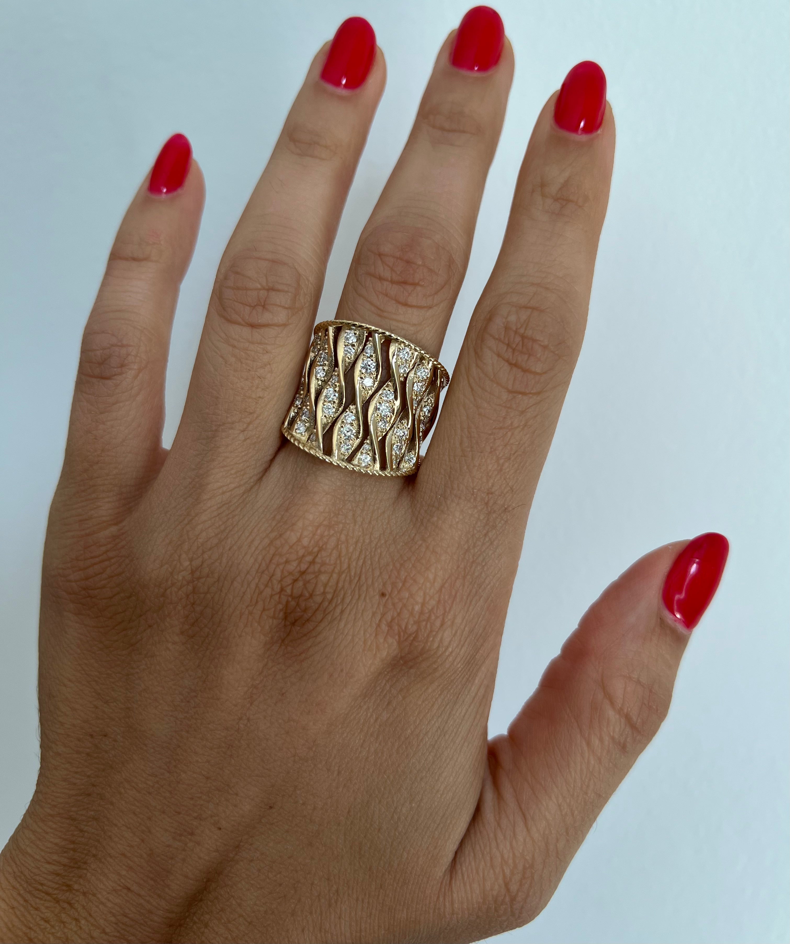 14K Gold Wide Double Helix Spiral Diamond Ring - Abtin & Company 