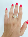 14K Yellow Gold Modern Three Rows Beaded Pattern Prong Set Diamond Band Ring - Abtin & Company 