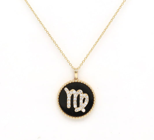 14K Gold Onyx & Diamond Virgo Zodiac Medallion