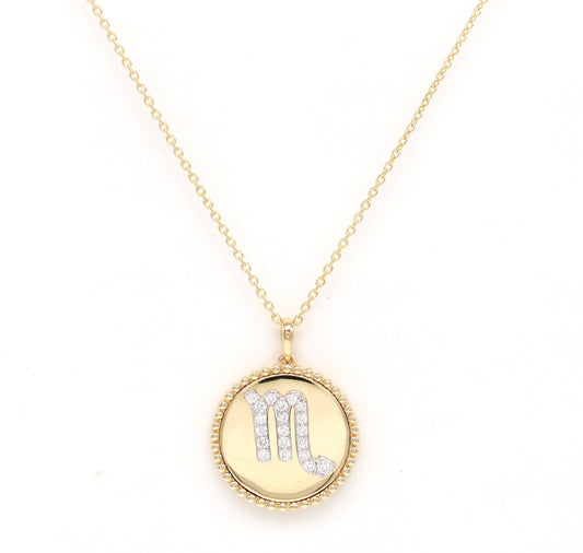 14K Gold Diamond Scorpio Zodiac Medallion