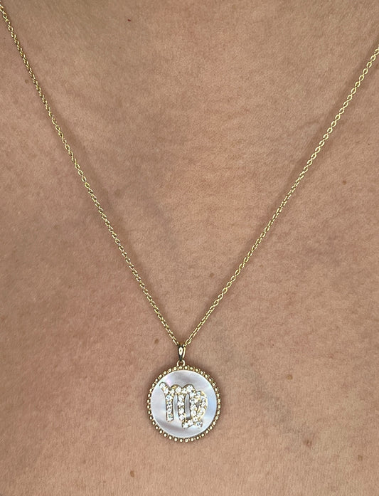 14K Gold  Diamond Virgo Zodiac Medallion