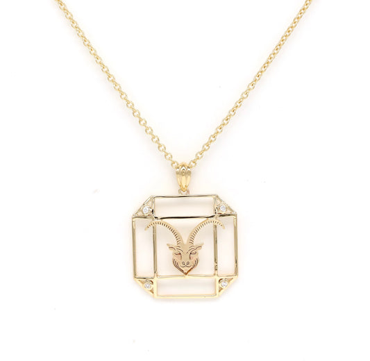 14K Gold & Diamond Capricorn Horoscope Square Pendant Necklace