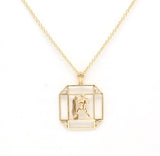 14K Gold & Diamond Aquarius Horoscope Square Pendant Necklace