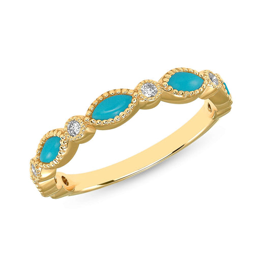 14K Gold Diamond and Turquoise Bead & Eye Stackable Band - Abtin & Company 