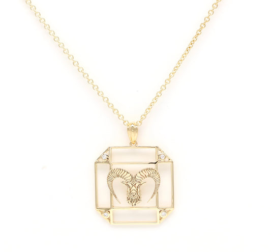 14K Gold & Diamond Aries Horoscope Square Pendant Necklace