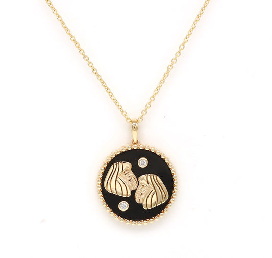 14K Gold Onyx & Diamond Gemini Horoscope Medallion