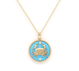 14K Gold Turquoise & Diamond Cancer Horoscope Medallion