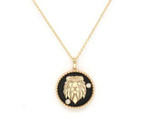 14K Gold Onyx & Diamond Leo Horoscope Medallion