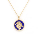 14K Gold Lapis & Diamond Virgo Horoscope Medallion