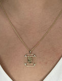 14K Gold Lapis & Diamond Virgo Horoscope Square Pendant Necklace