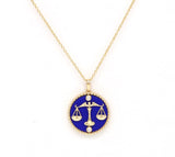 14K Gold Lapis & Diamond Libra Horoscope Medallion