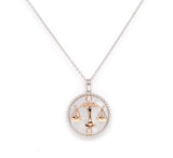 14K Two-toned Gold White Mother of Pearl & Diamond Libra Horoscope Medallion