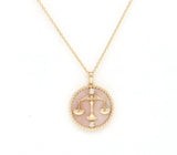 14K Gold Pink Mother of Pearl & Diamond Libra Horoscope Medallion