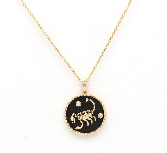 14K Gold Onyx & Diamond Scorpio Horoscope Medallion