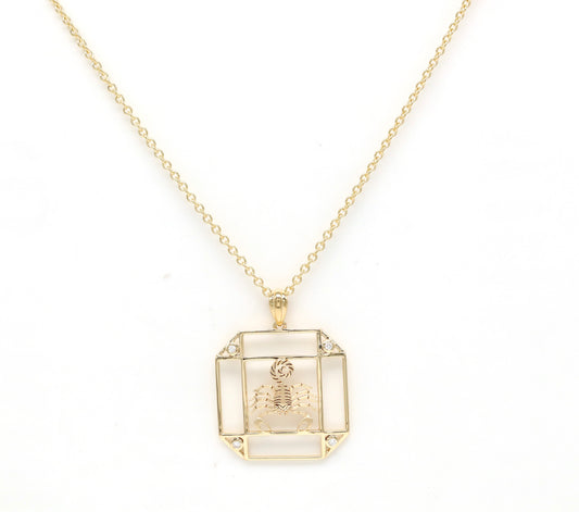 14K Gold & Diamond Scorpio Horoscope Square Pendant Necklace