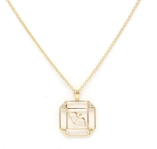 14K Gold & Diamond Sagittarius Horoscope Square Pendant Necklace