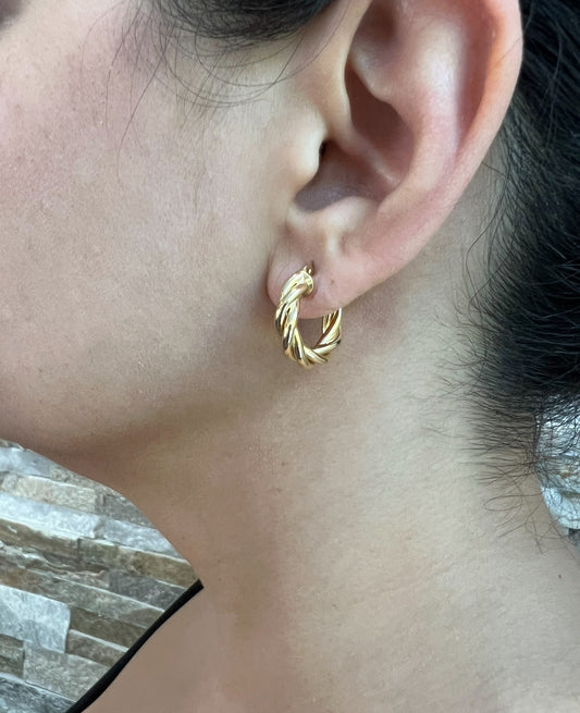 14K Gold Twist Hoop Earrings