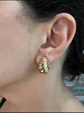 14K Scalloped Puff Huggie Earrings