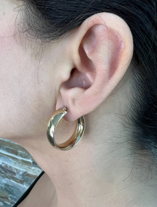 14K Gold Wide Dome Hoop Earrings