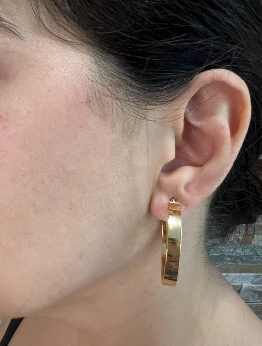 14K Square Tube Flat Hoop Earrings