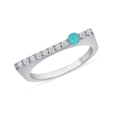 14K Gold Modern Dainty Bar Diamond & Turquoise Stackable Band/Ring