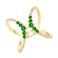 14K Gold Diamond and Emerald Double Open Circle Ring