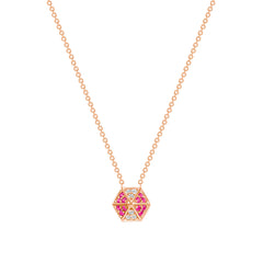 14K Rose Gold Hexagon Diamond & Pink Sapphire Necklace