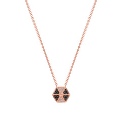 14k Rose Gold Hexagon Diamond & Black Diamond Necklace