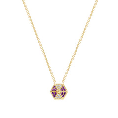 14k Gold Hexagon Diamond & Amethyst Necklace