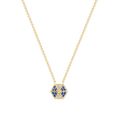 14k Yellow Gold Hexagon Diamond & Blue Sapphire Necklace
