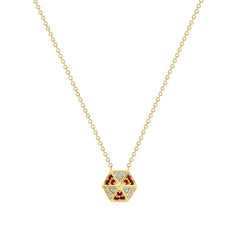 14k Yellow Gold Hexagon Diamond & Ruby Necklace