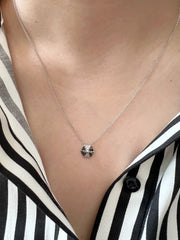 14k White Gold Hexagon Diamond & Black diamond Necklace
