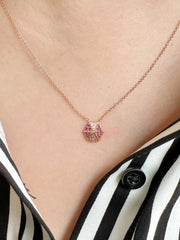 14K Rose Gold Hexagon Diamond & Pink Sapphire Necklace