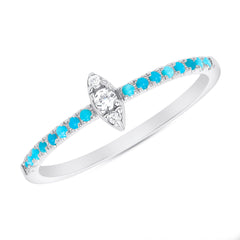14K Gold Diamond & Turquoise Marquise Design Stackable Ring