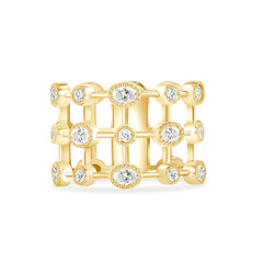 14K Yellow Gold Multi Shape Diamond Lace Cigar Ring/Band,  diamond ring, ABB-574/1-D, cigar ring, Diamond, lace band, Belarino
