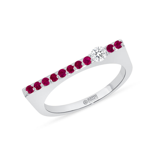 14K White Gold Ruby And Diamond Stacking Bar Ring - Abtin & Company 