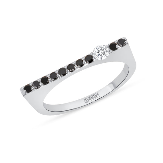 14K White Gold Black Diamond & Diamond Stacking Bar Ring - Abtin & Company 