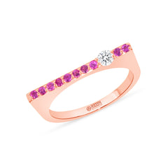 14K White Gold Pink Sapphire And Diamond Bar Ring/Stacking Bar Ring