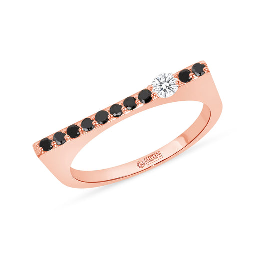 14K Rose Gold Black Diamond And Diamond Stacking Bar Ring - Abtin & Company 