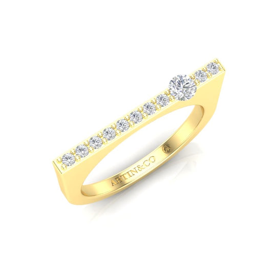 14K Gold Diamond Bar Ring Stacking Bar Ring - Abtin & Company 