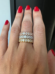 14K Gold Oval Cut Halfway Eternity Milgrain Bezel Set Lab Grown Diamond Wedding Band Ring