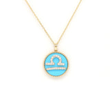 14K Gold Turquoise & Diamond Libra Zodiac Medallion