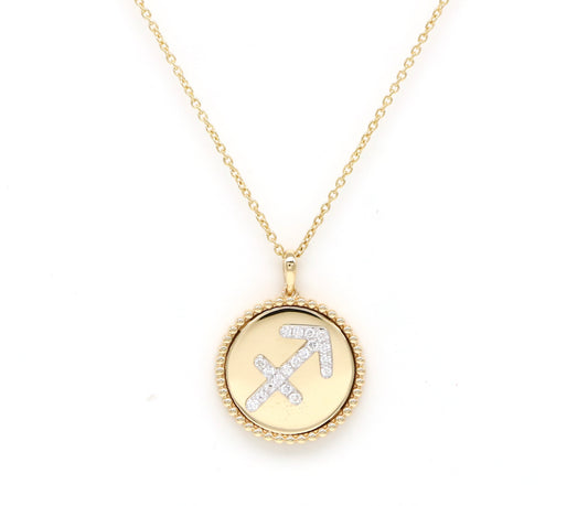 14K Yellow Gold & Diamond Sagittarius Zodiac Medallion