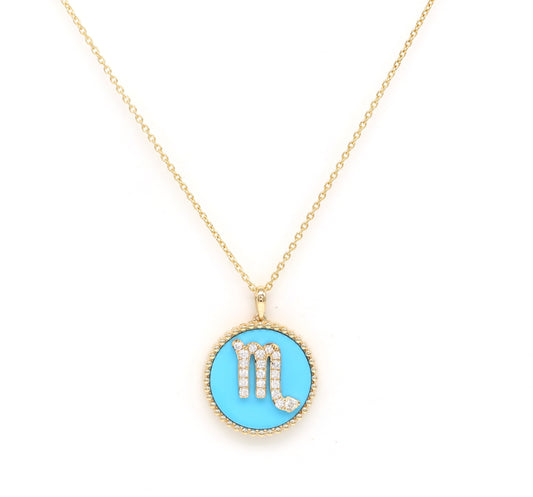 14K Gold Turquoise & Diamond Scorpio Zodiac Medallion