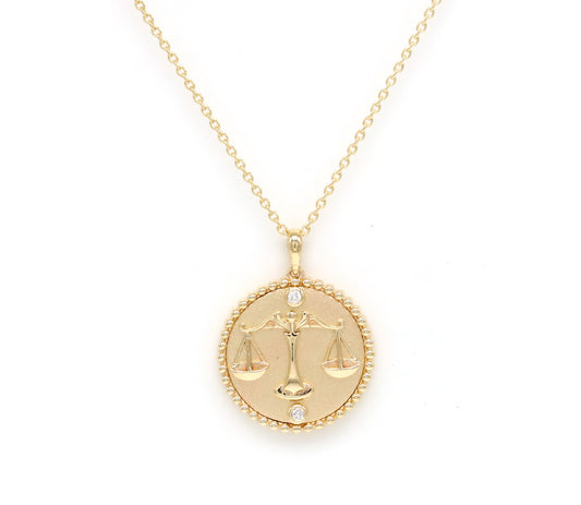 14K Gold & Diamond Libra Horoscope Medallion