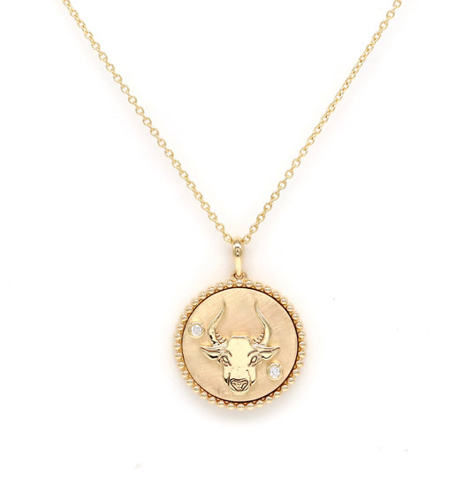 14K Gold & Diamond Taurus Horoscope Medallion