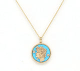 14K Gold Turquoise & Diamond Virgo Horoscope Medallion