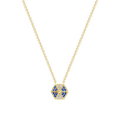 14k Yellow Gold Hexagon Diamond & Blue Sapphire Necklace,  Pendant, ABP-166V1Y-BSD, blue sapphire necklace, hexegon necklace, Belarino