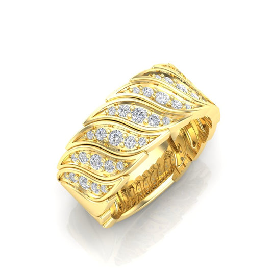 14K Gold Diamond Wide Statment Ring - Abtin & Company 