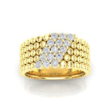 14K Yellow Gold Modern Three Rows Beaded Pattern Prong Set Diamond Band Ring - Abtin & Company 